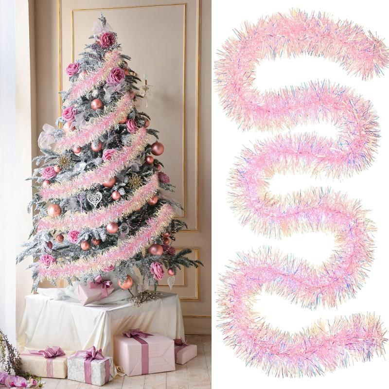 Tinsel Garland Decoration - Guirnalda de oropel navideño rosa de