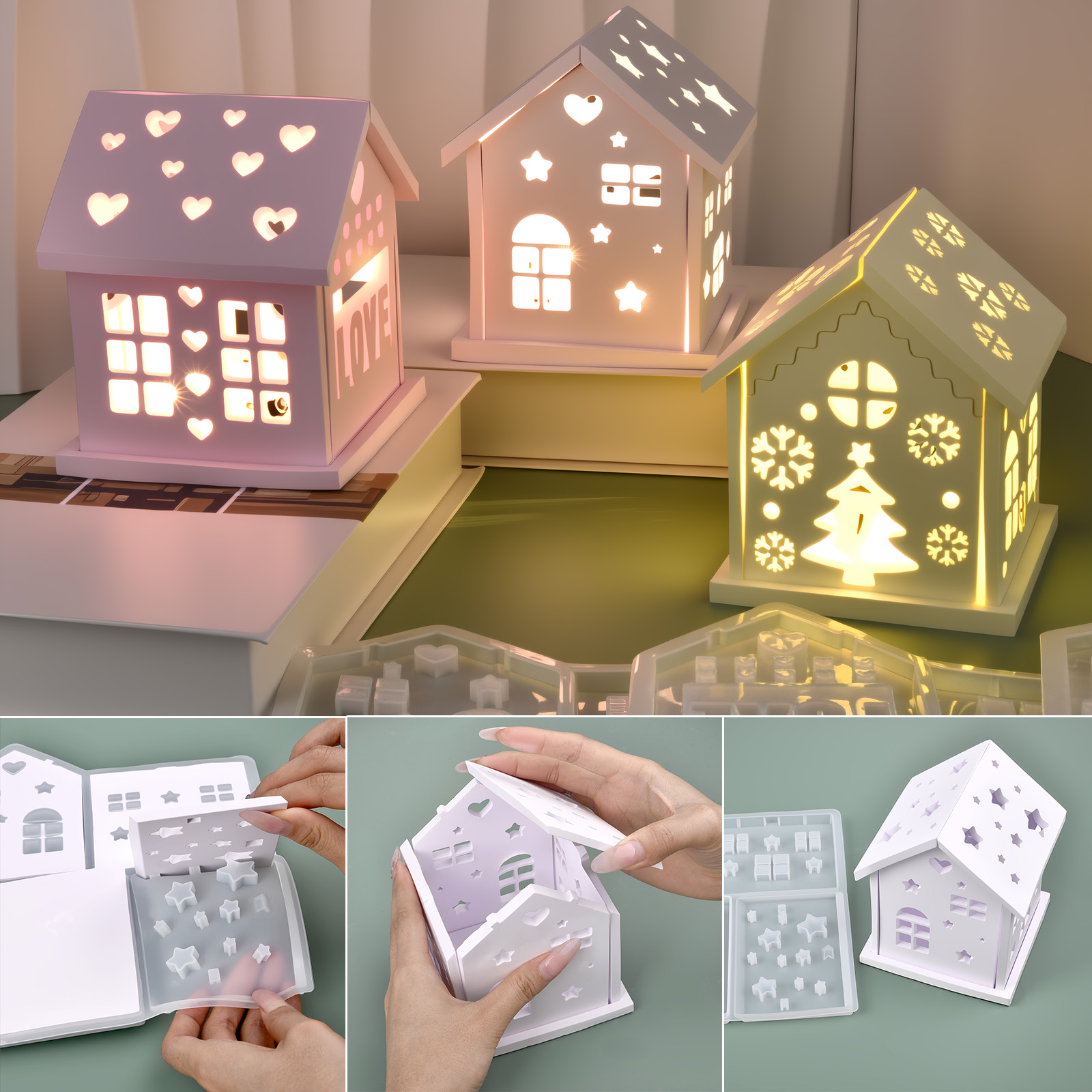 Holiday Candle Set - Molde de silicona para casa 3D,